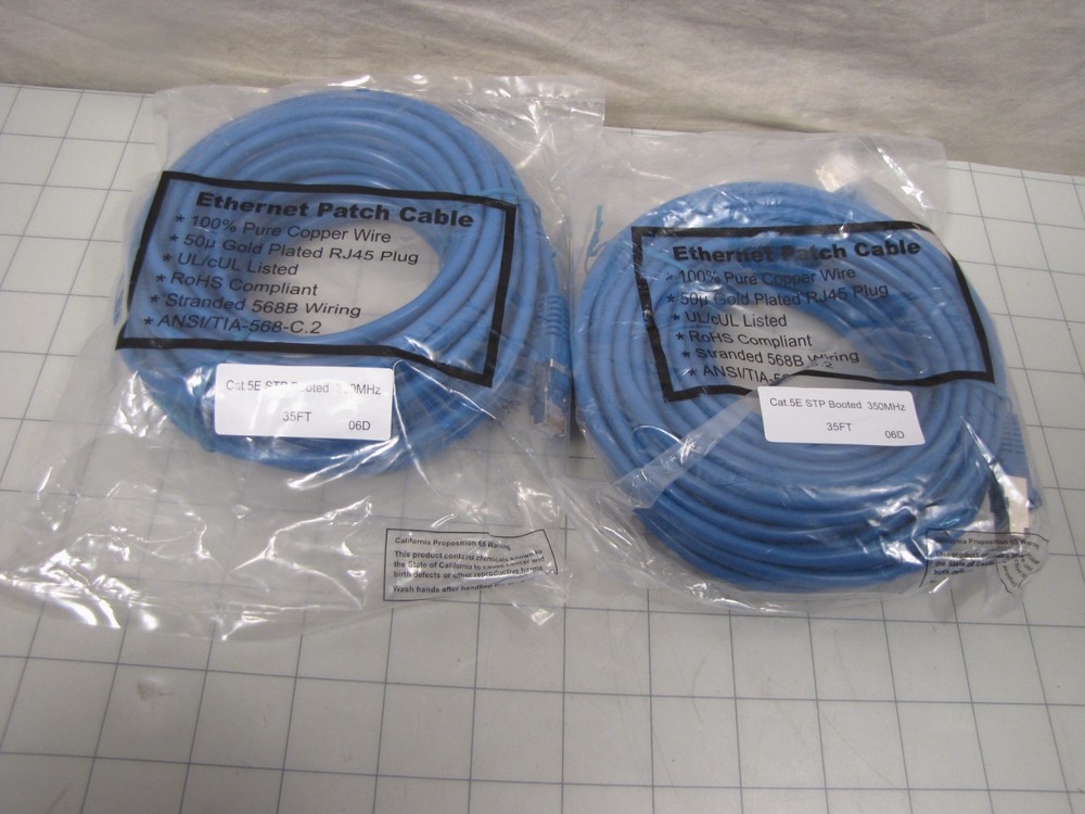 2-pack Cat5e STP Booted Patch Cable 350MHz 35ft Each NEW