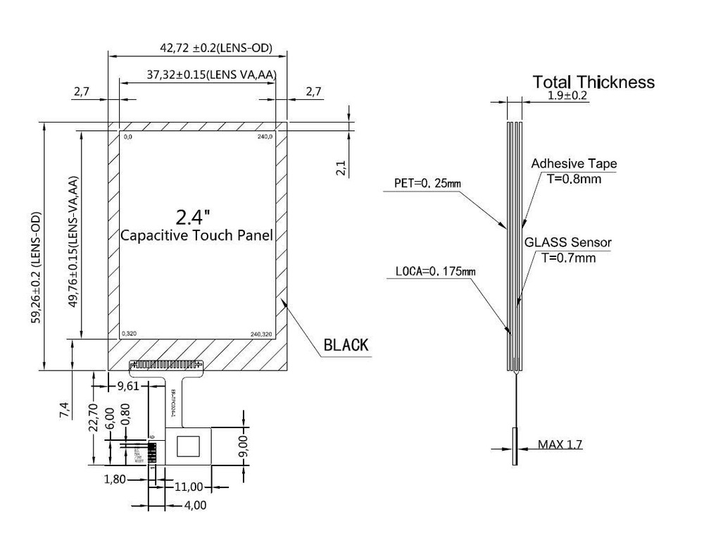 2.4" inch Capacitive Touch Panel Screen with FT6336U Controller