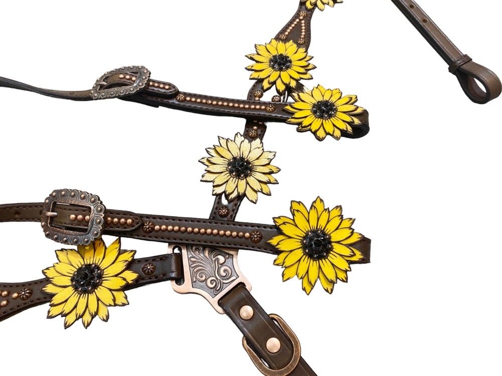 Western headstall tack Set decorated with copper studs and hand painted laser
