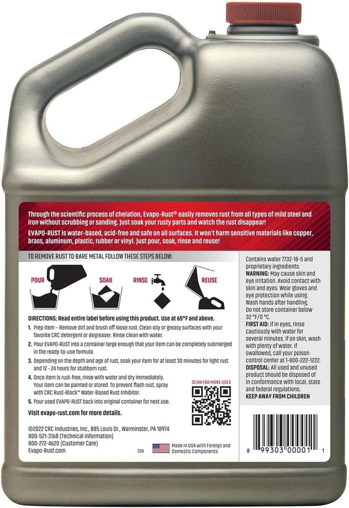 Evapo-Rust ER012 Super Safe Rust Remover 128 oz. Non Toxic Rust Remover 1 Gallon