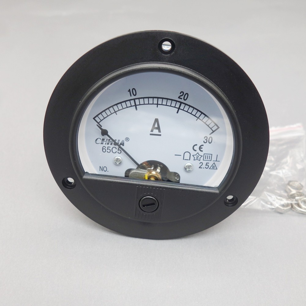 DC 30A Round Analog Ammeter Panel AMP Current Meter Dia. 90mm Direct Connect