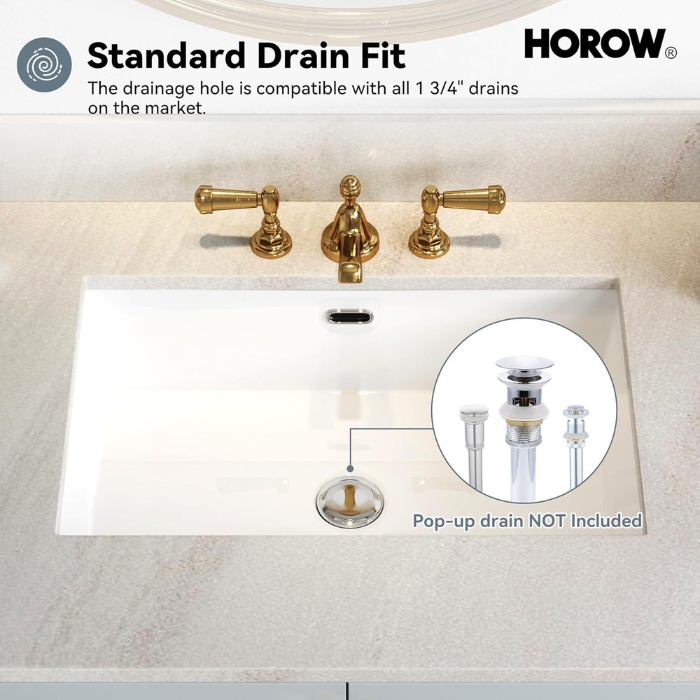 24 Inch Undermount Bathroom Sink Small Rectangle White Ceramic with Overflow