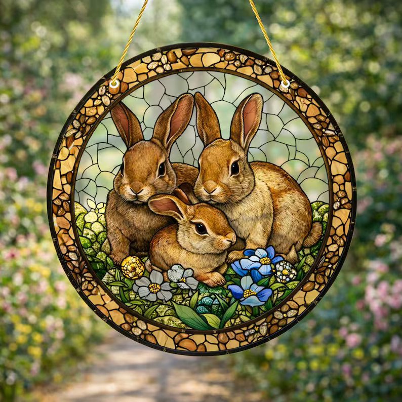 Stained Glass Style Bunny Rabbit Suncatcher