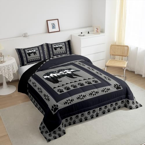 Western Rustic Bear Comforter Set Twin Size, Moon Bear Quilt Set with 1