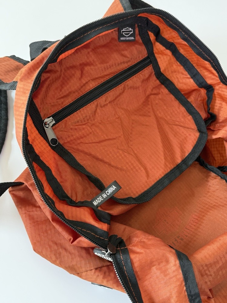 Harley-Davidson w/Bar & Shield Logo Orange Nylon Adjustable Backpack Daypack NEW
