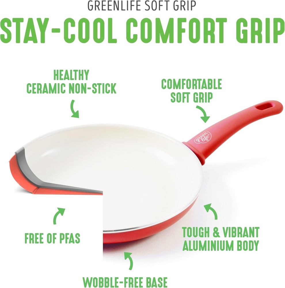16-Piece Nonstick Ceramic Cookware Set, Red