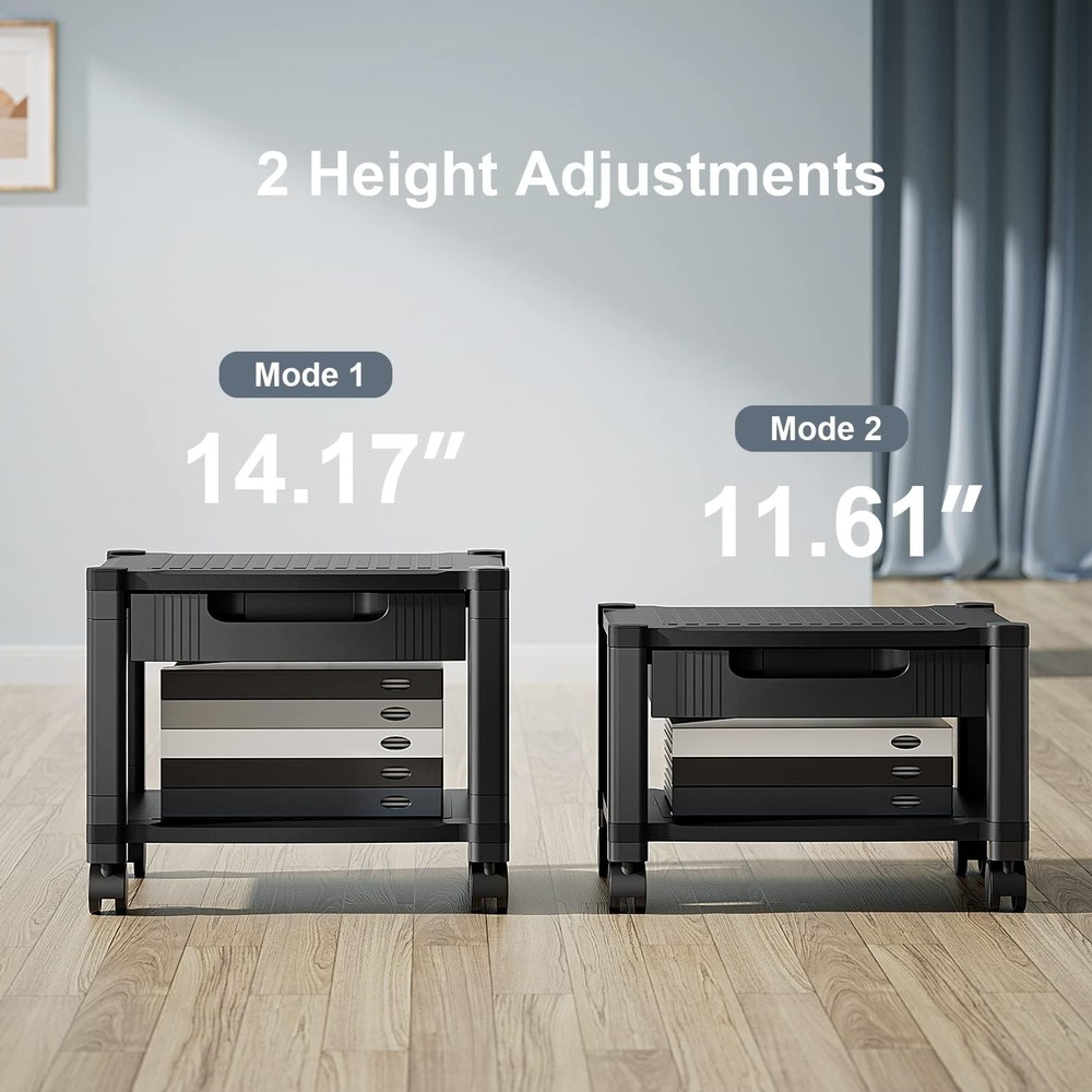 Printer Stand with Cable Management and Storage Drawer, Printer Table with Lo...