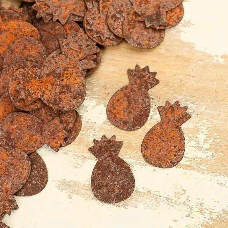 Bulk Package of 100 Flat Back Rusty Tin Pineapple Cutouts