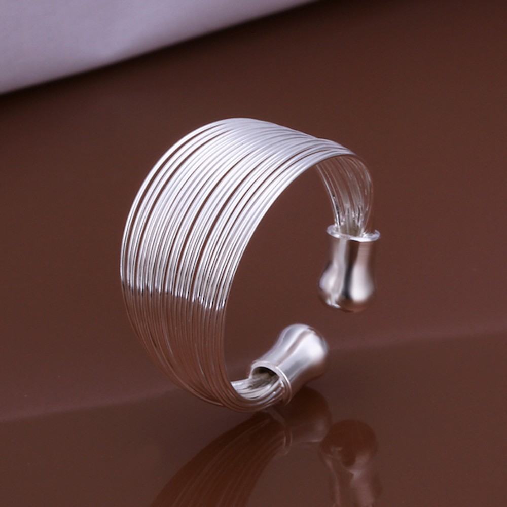 Sterling Silver Plated Wire Plain Bangle Band Ring Adjustable Size B146
