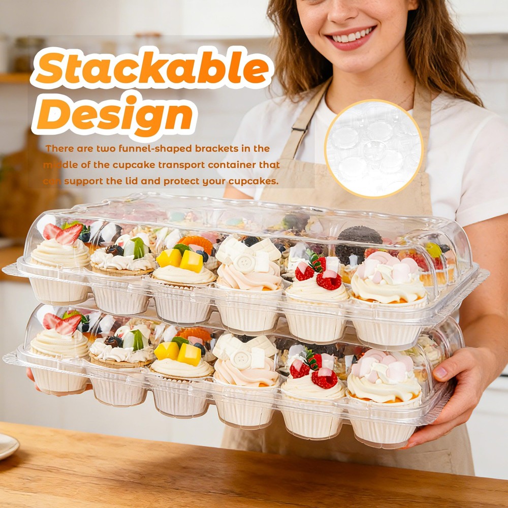 24 Count Cupcake Containers 10 Pack Holders Plastic Clear Disposable