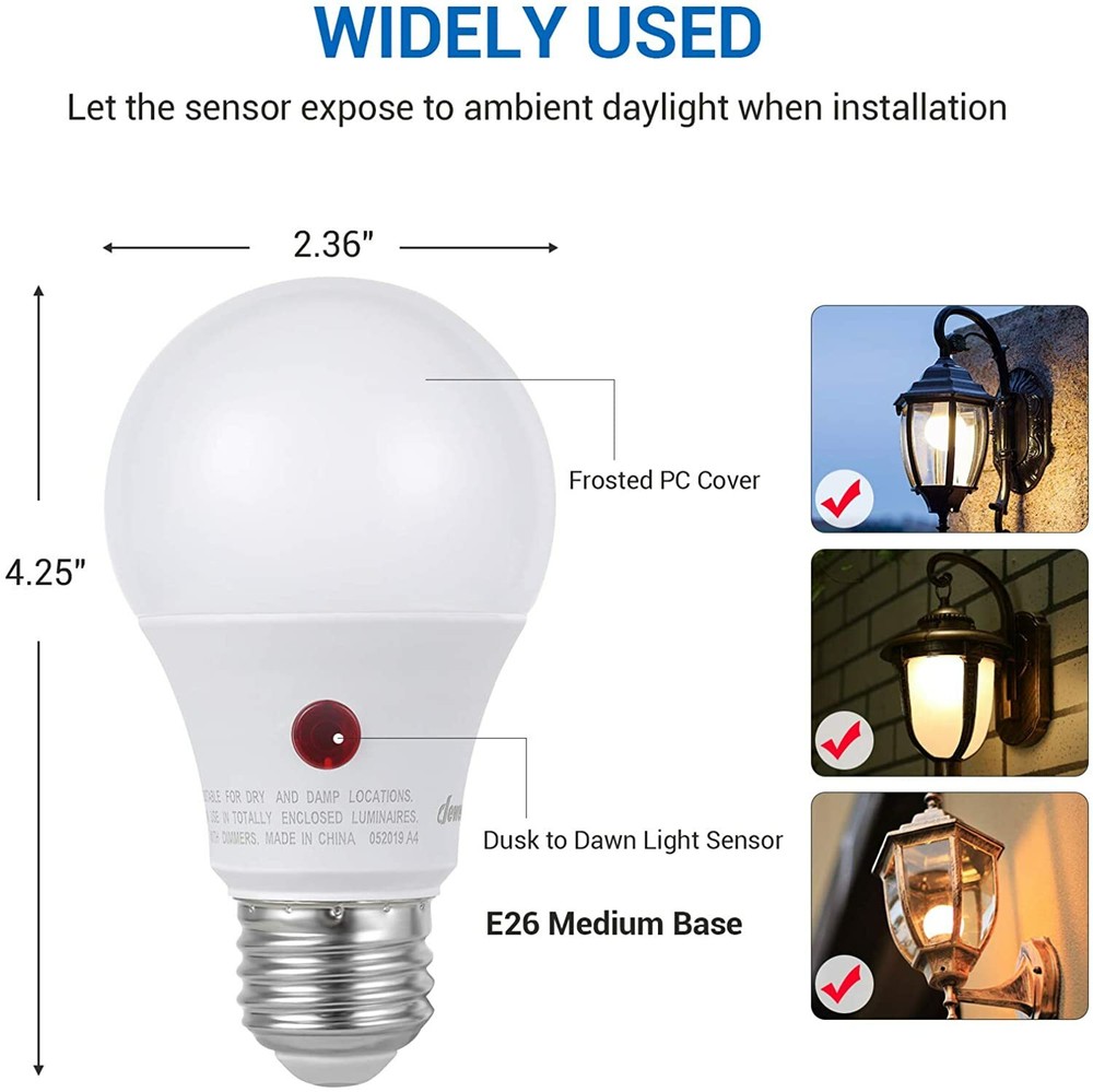 DEWENWILS 4-Pack Smart Automatic On/Off Photocell Sensor A19 E26 Porch Bulb