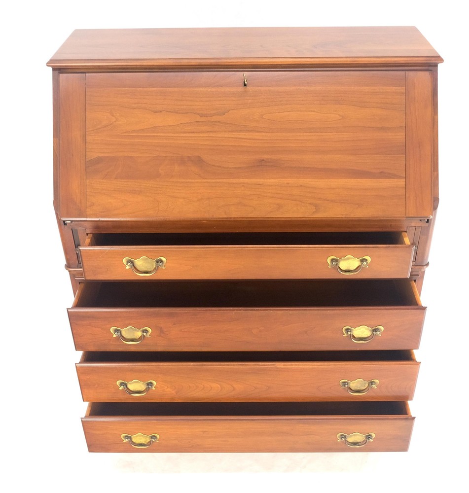 American Solid Cherry 4 Drawers Drop Front Secretary Desk Solid Brass Pulls MINT
