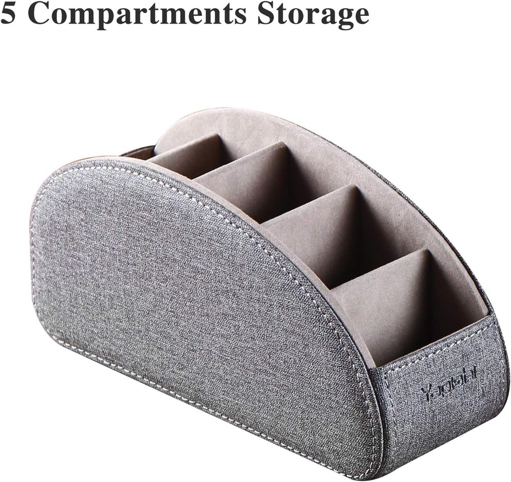 TV Remote Control Holder with 5 Compartments,Pu Leather Remote Caddy/Box/Tray Be
