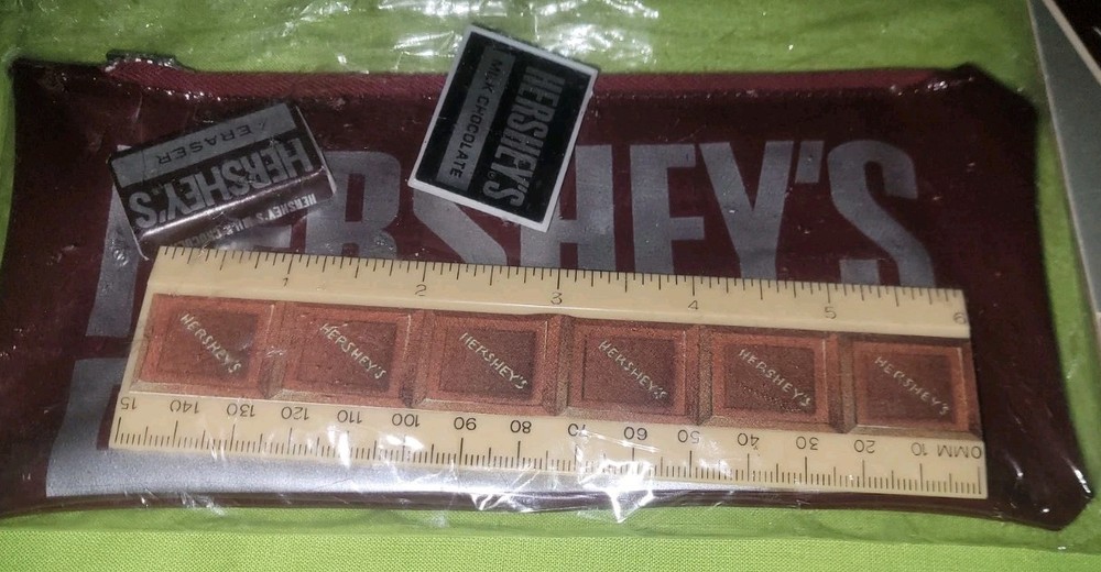 Vintage Hershey’s Chocolate Candy Mini Ruler Eraser Sharpener Case Set