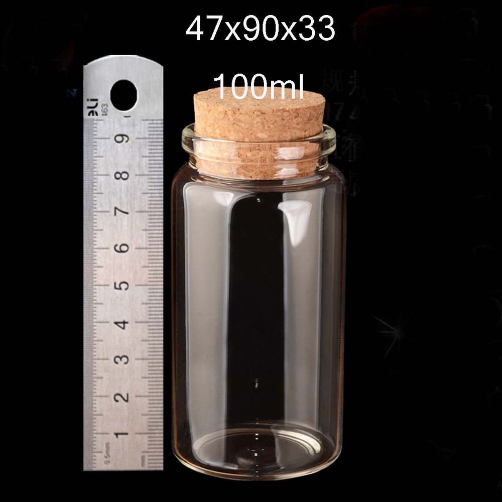 47mm Wedding ClearGlass Bottles With Cork Lab Storage Jars Tool Multi-Size
