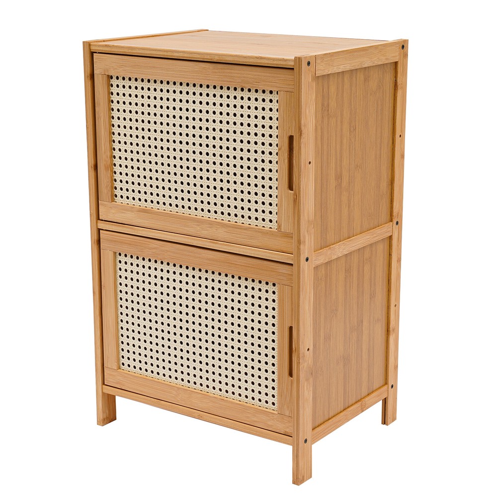 End Side Bedside Table Nightstand Sideboard w/ Rattan Decorated Drawers Storage