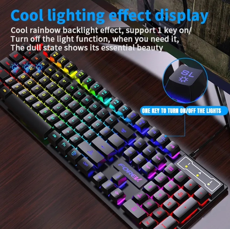 Rainbow RGB Full Size Backlit US Keyboard Mouse Combo Set Wired Gaming Office