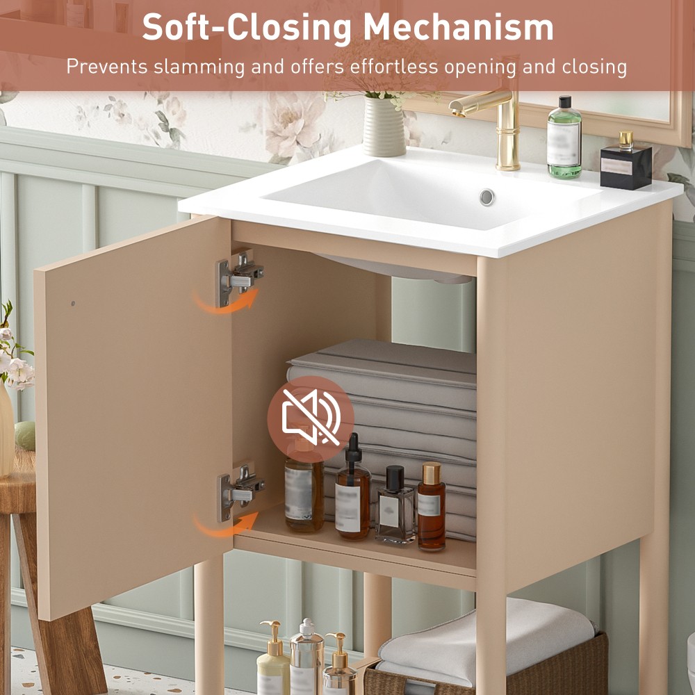 Bathroom Vanity with Ceramic Sink Freestanding with Soft-Close Doors
