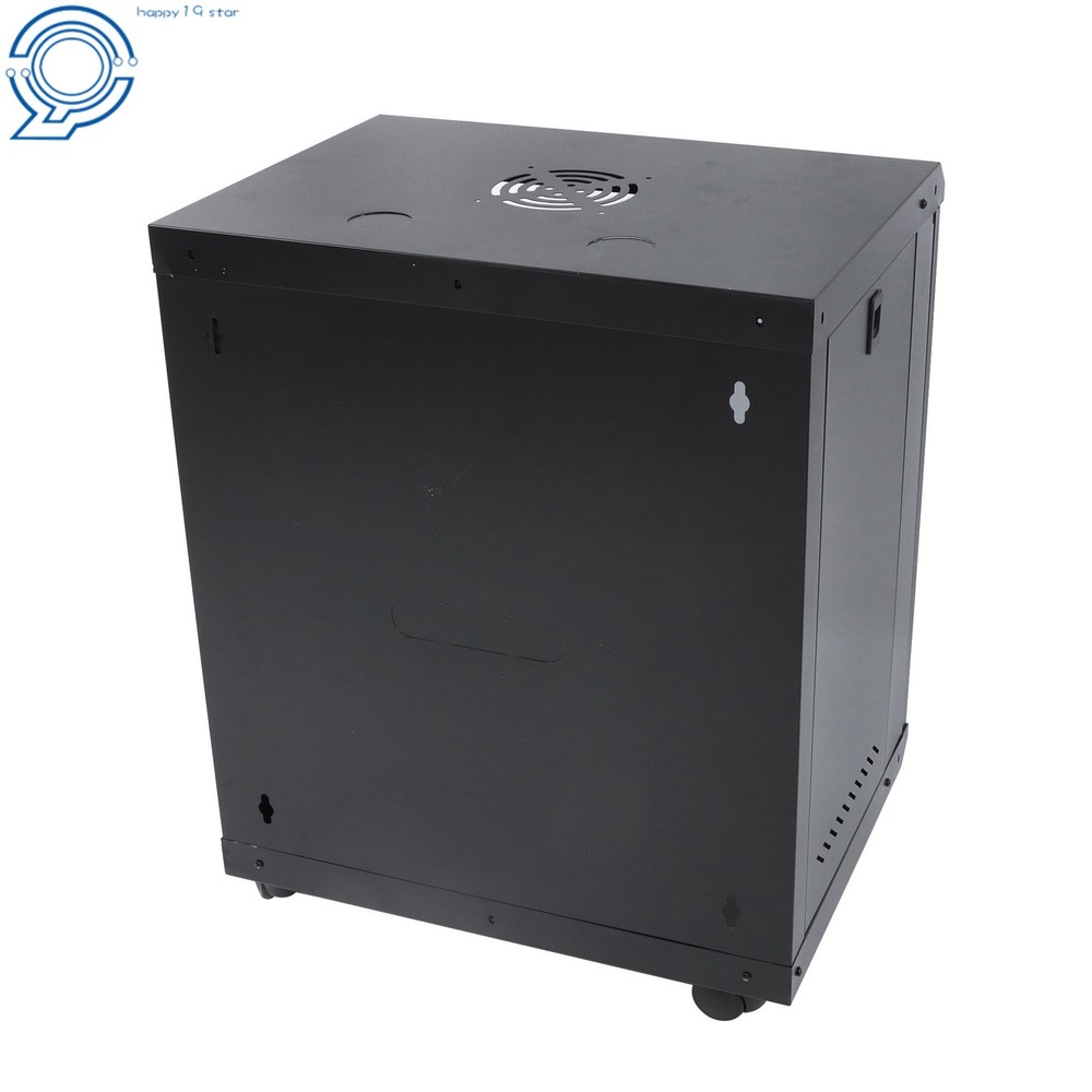 12U Enclosed Server Rack 15.5" Deep, Secure Lock Glass Front & Sides