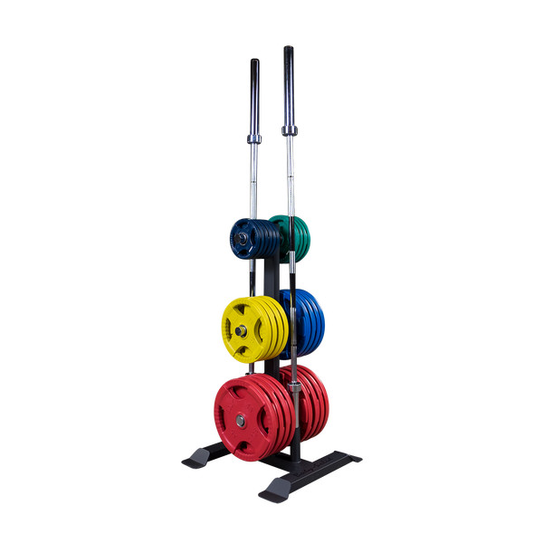 Body Solid Weight Plate Tree Rack for Bumper Plates with Barbell Holders GWT56