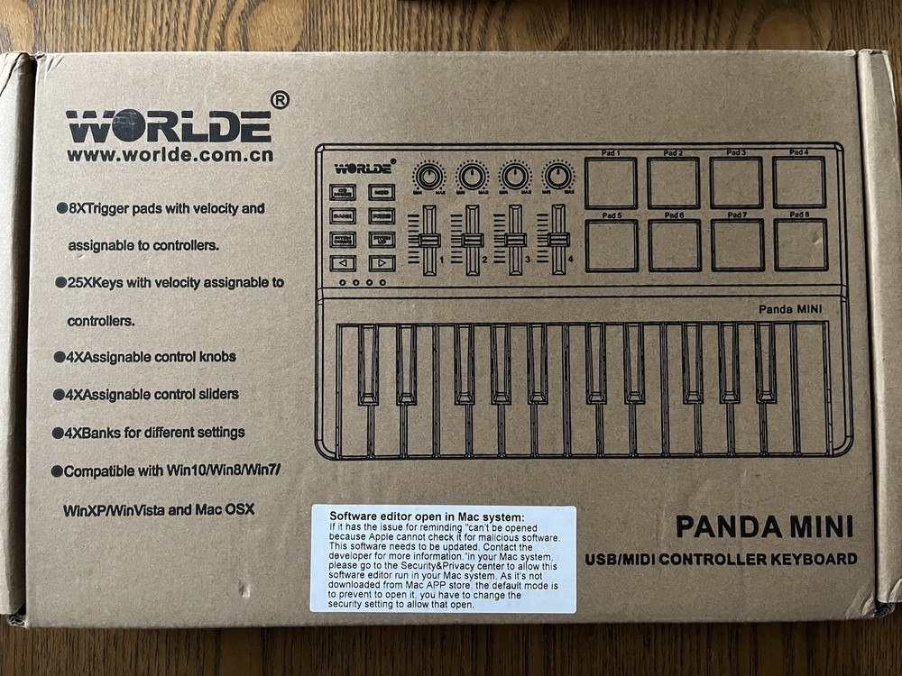 WORLDE Panda MINI 25-Key USB/MIDI Keyboard Controller Pad Triggers Faders Knobs