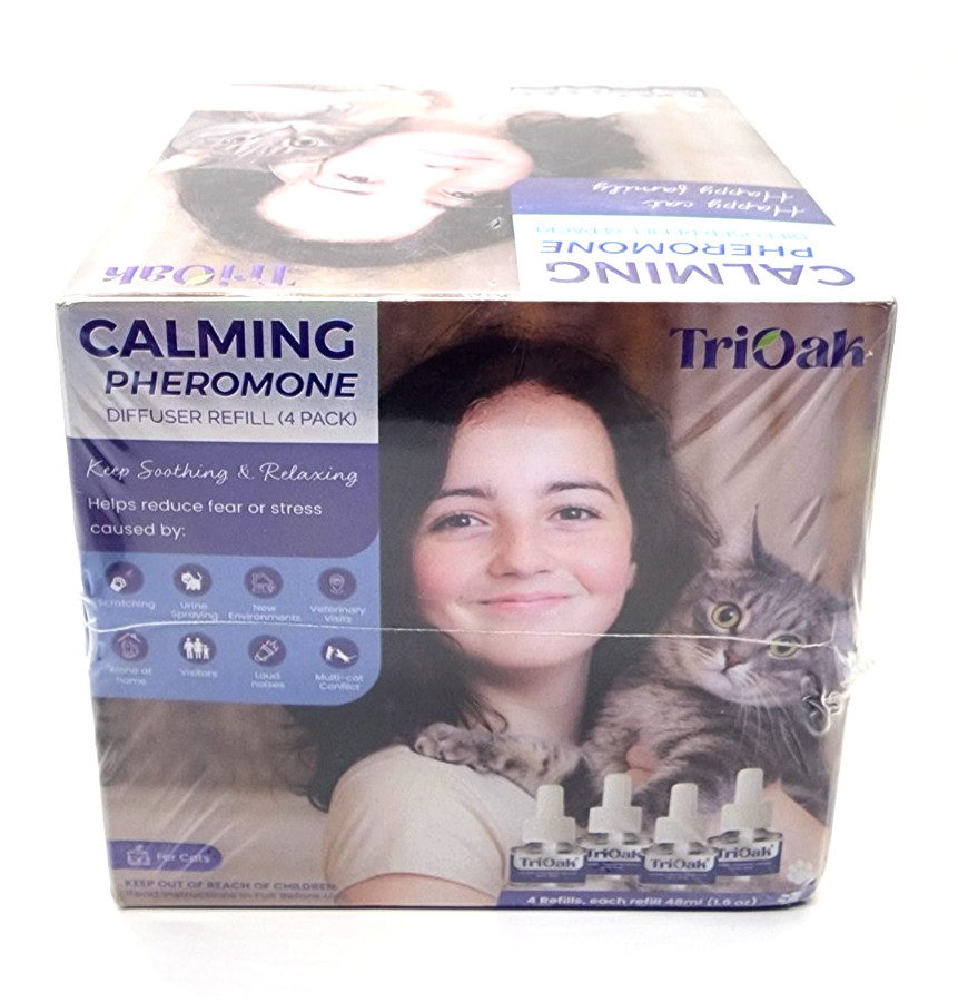 TriOak Cat Calming 4-Pack Kit Feline Anxiety Relief Pheromone Diffuser Refills