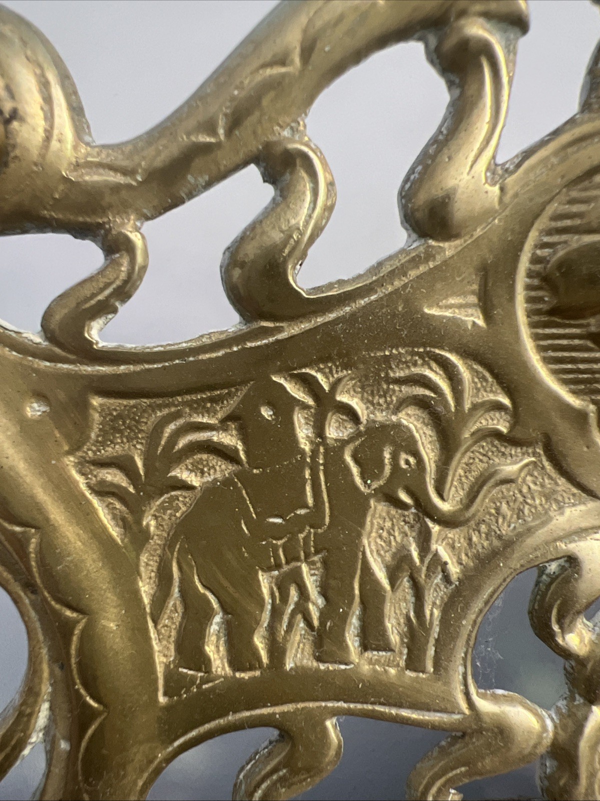 Vintage Gilded Cast Brass Art Nouveau Elephants Ornate Double Inkwell