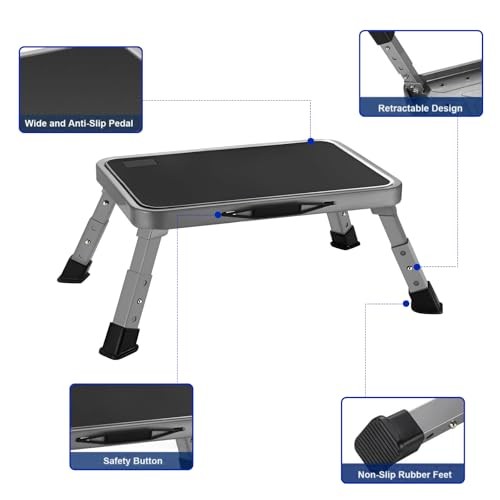 RV Step Stool Foldable 1-Step Ladder Sturdy Metal Stable Step Stool 3-Level