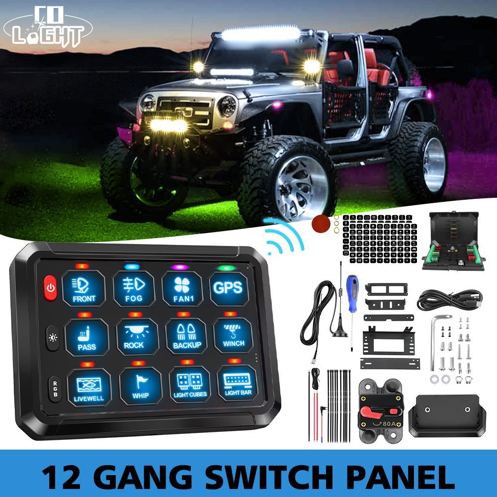 12 Gang Switch Panel RGB Wireless Circuit Relay System LED Light Remote Control