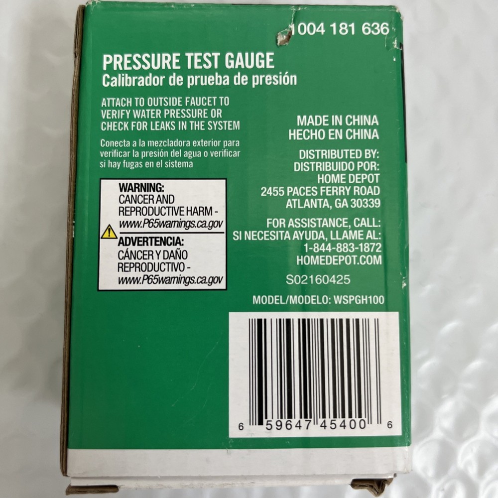 Water Source Water Test Pressure Gauge