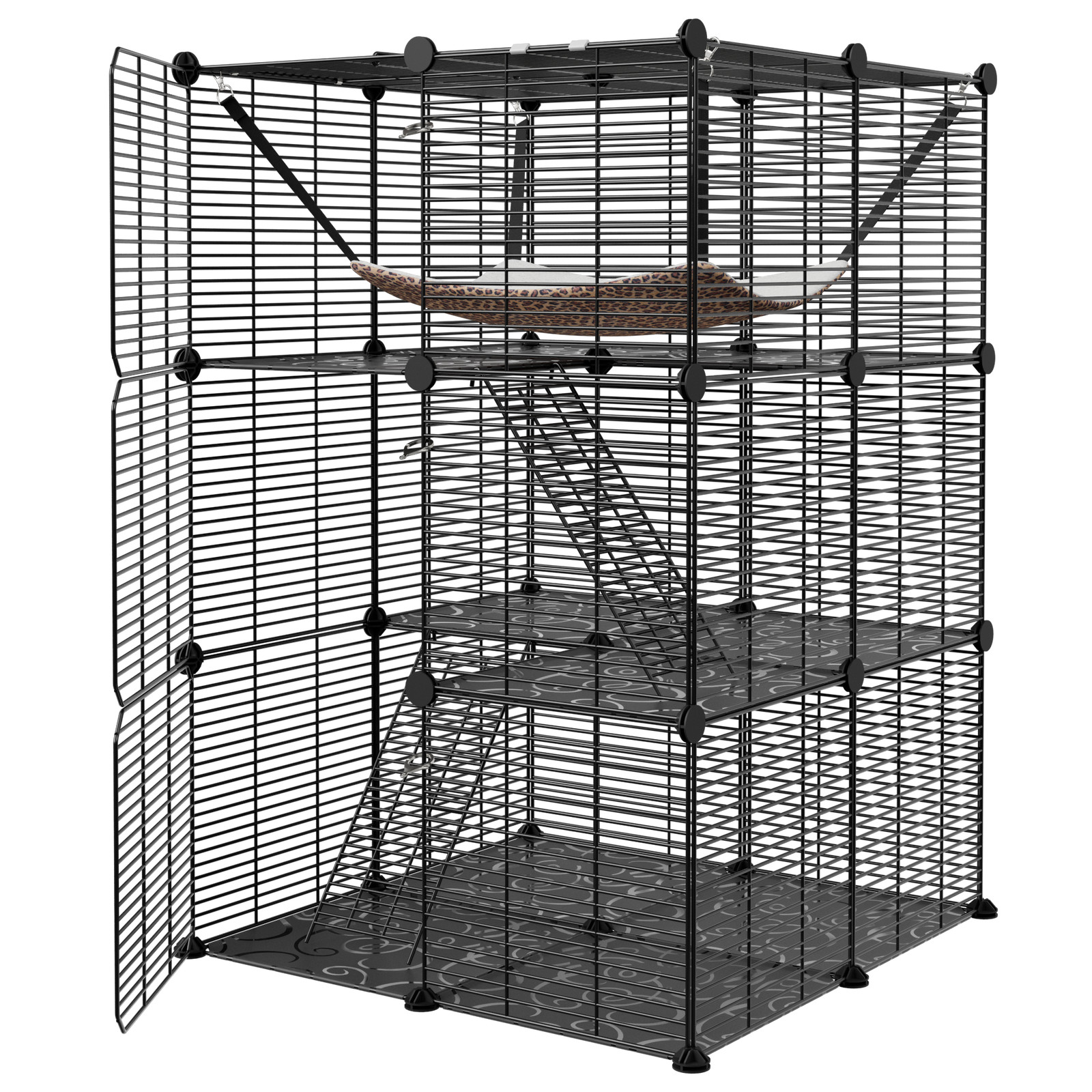 3 Tier Cat Cages Indoor DIY Cat Enclosure Cat Playpen Catio Detachable Metal