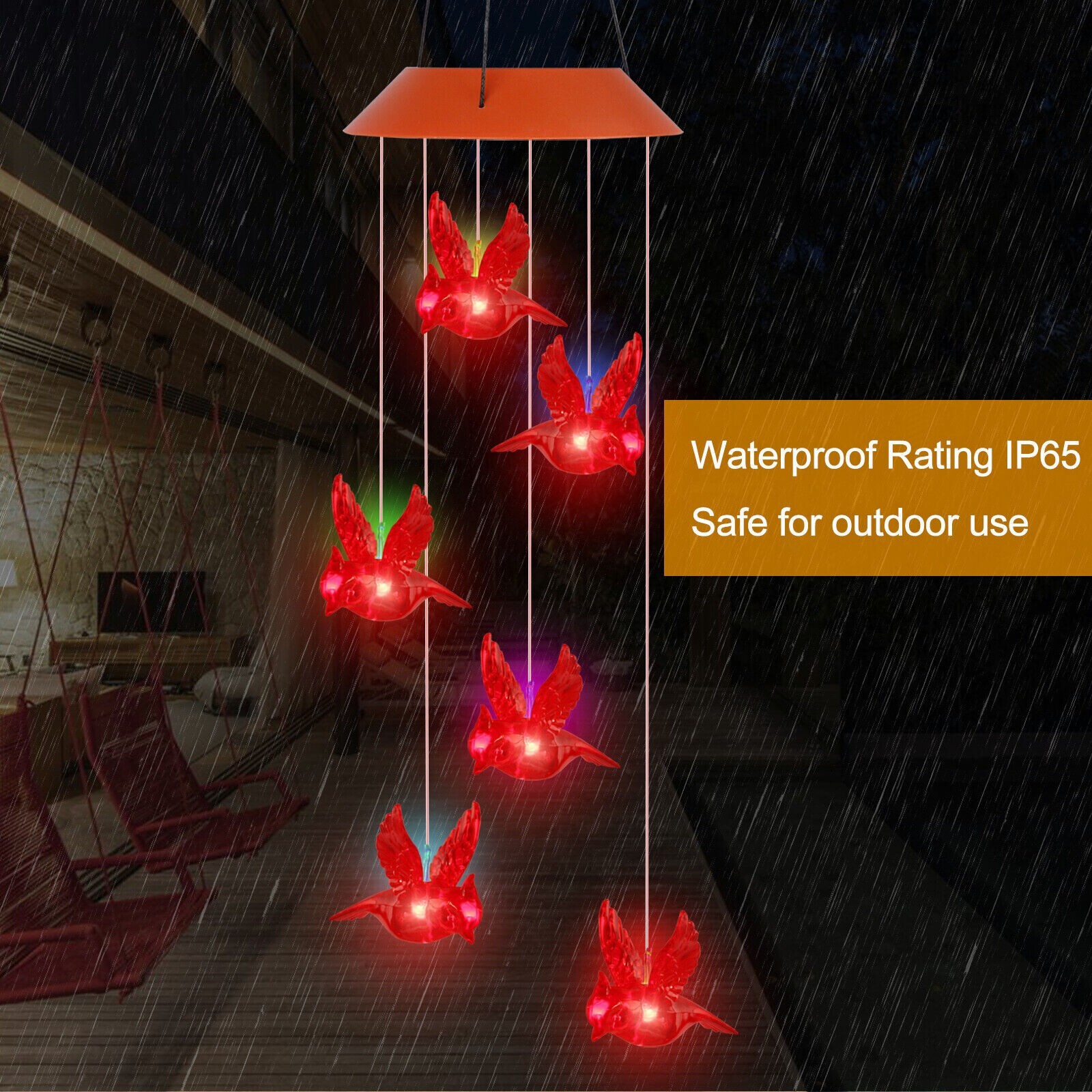 Solar Wind Chimes Lights LED Birds Color Changing Yard Hanging Cardinal Lamp US