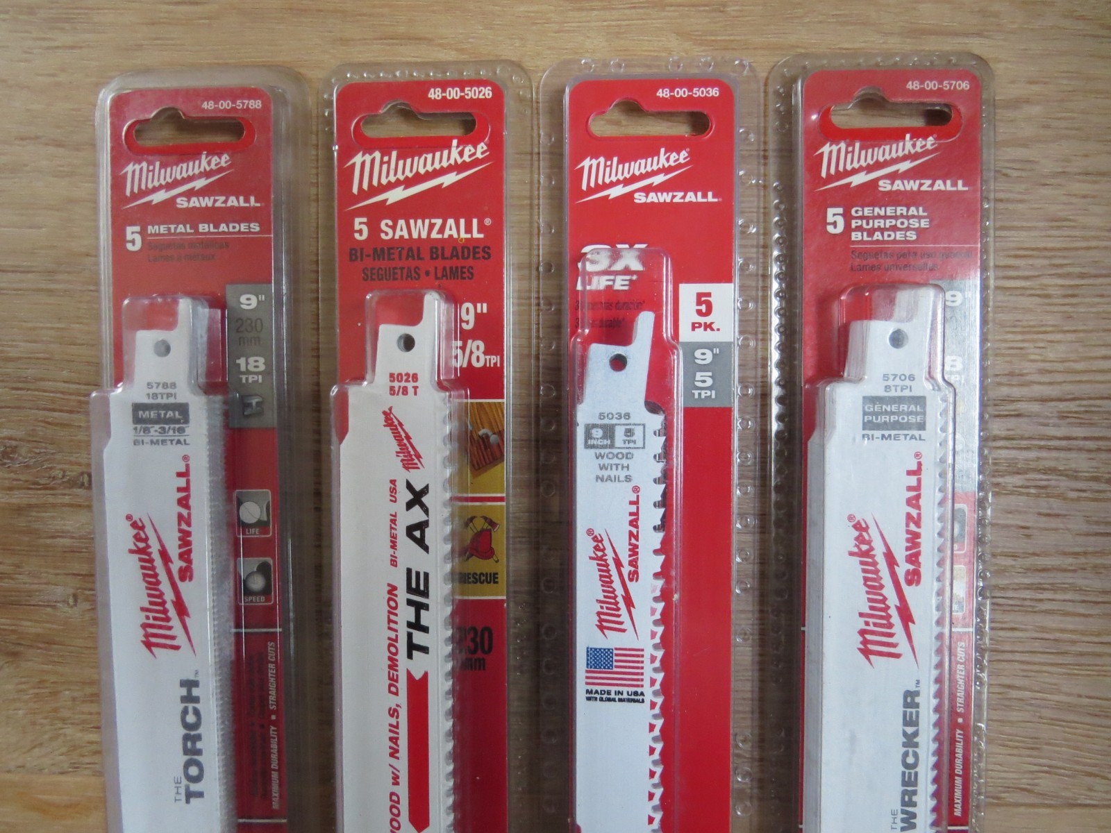 Lot of 4 Milwaukee Sawzall 9" blade 5 packs, #5036, #5706, #5026, & #5788