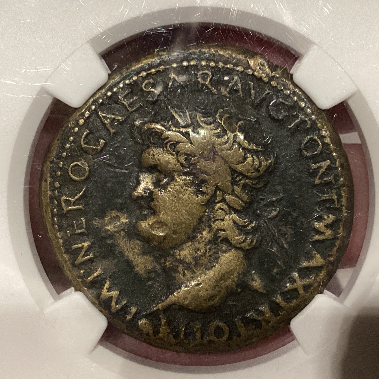 Roman Empire Nero AD54-68 AE Sestertius 28.57g Lugdunum Left Head Arch Scarce