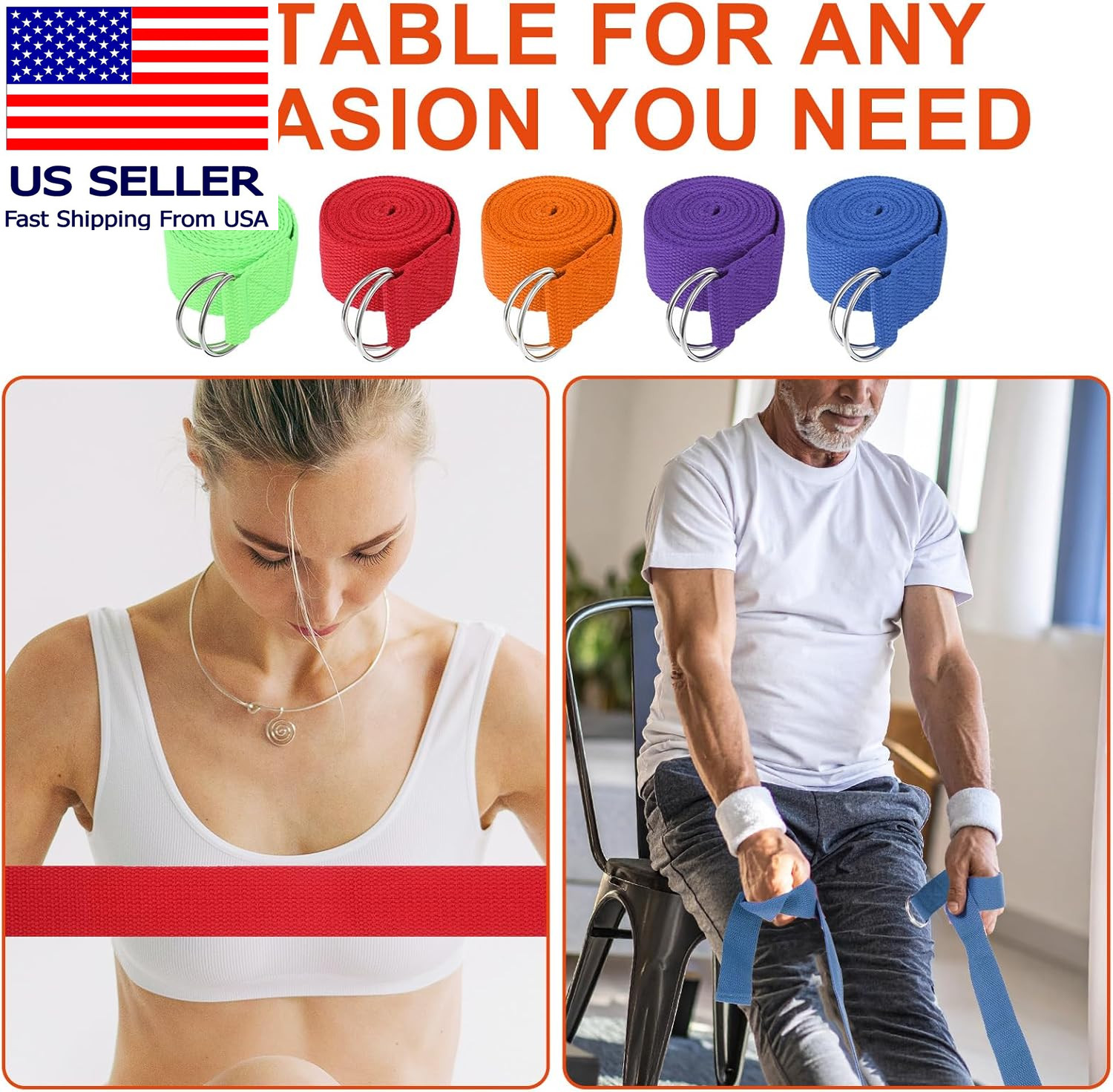 10 Pcs Yoga Strap for Stretching Bulk 6Ft Exercise Stretch Band with Metal D Rin