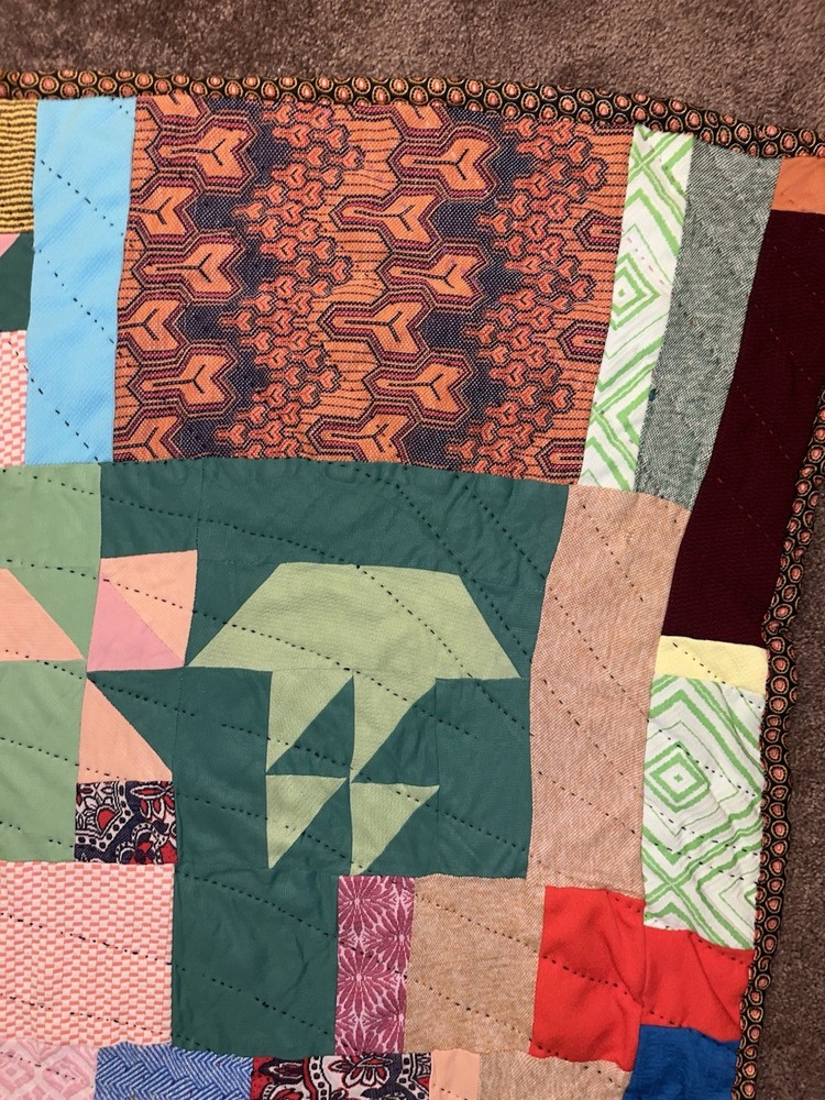 Vintage Handmade Quilt Small Blocks Patchwork Quilt 87”x63” Unique