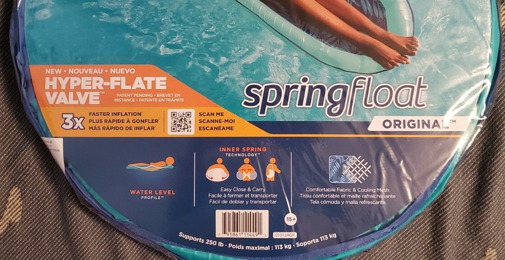 SwimWays Original Spring Float HYPER-FLATE VALVE Blue Leaves Design