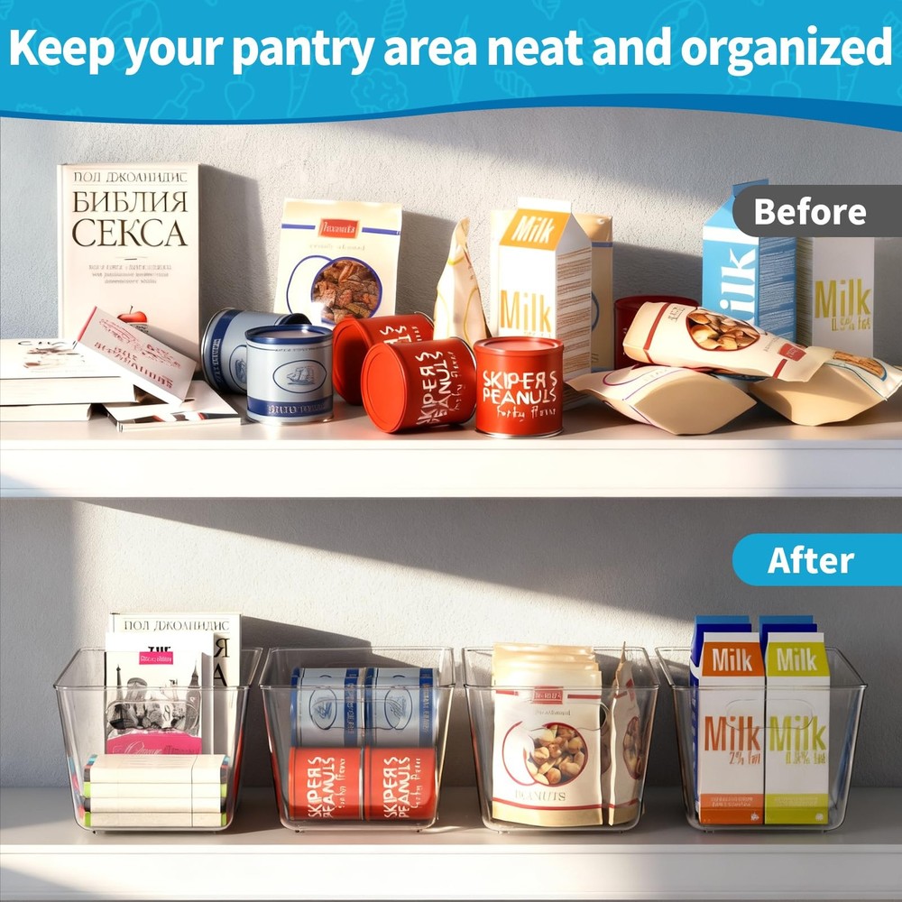 Clear Plastic Storage Bins 4-Pack Stackable Pantry Organizers and Containers