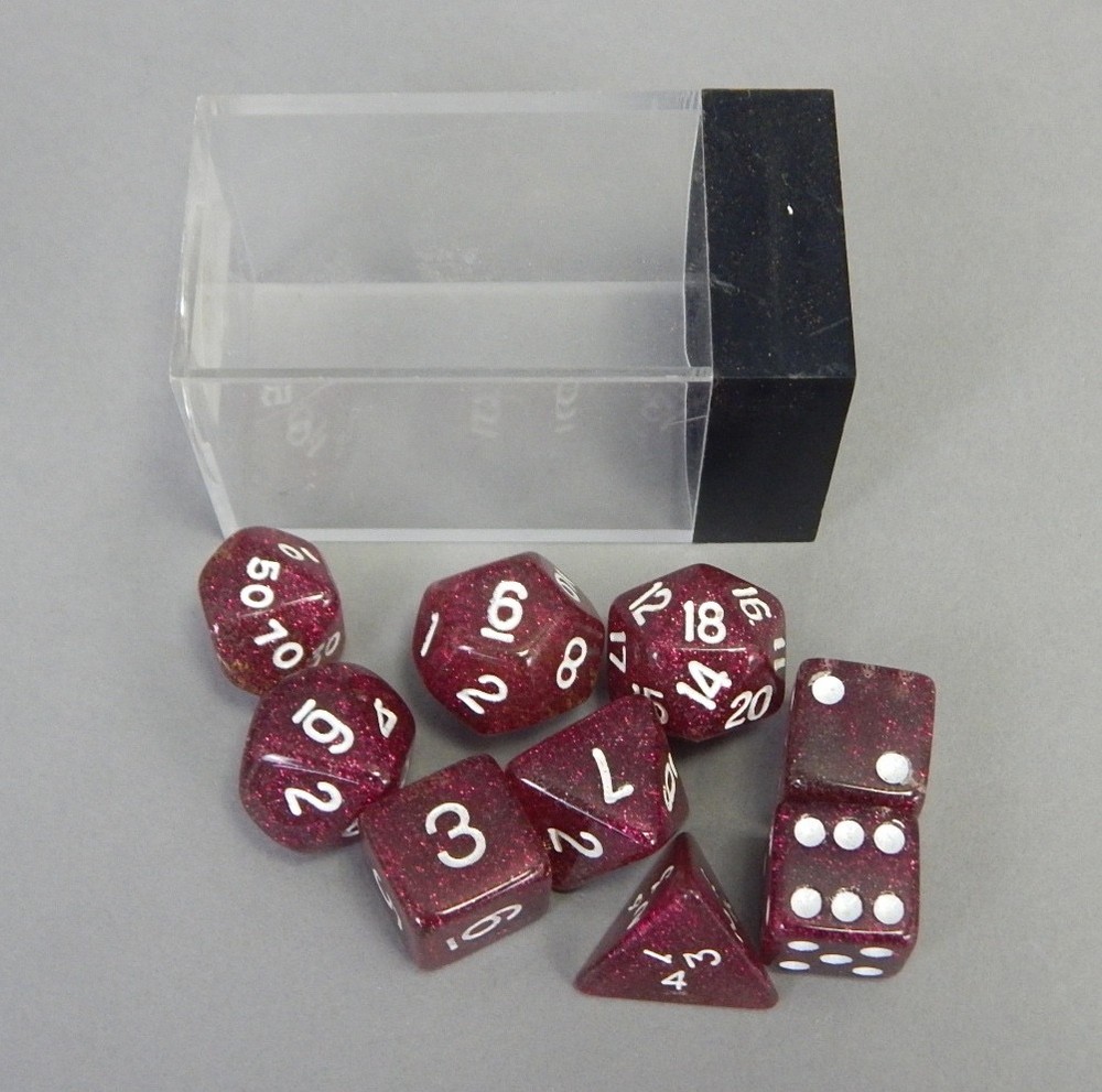 9pc Ruby Magenta Chessex Polyhedral w Pips dice set OOP OLD GLITTER sparkle