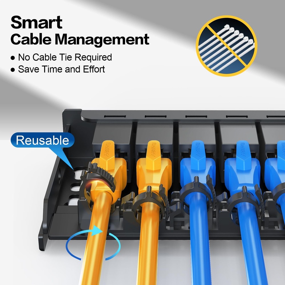 Patch Panel 6 Port 0.5U Inline Cat6 Keystone Jack 10 Inch Unshielded Support