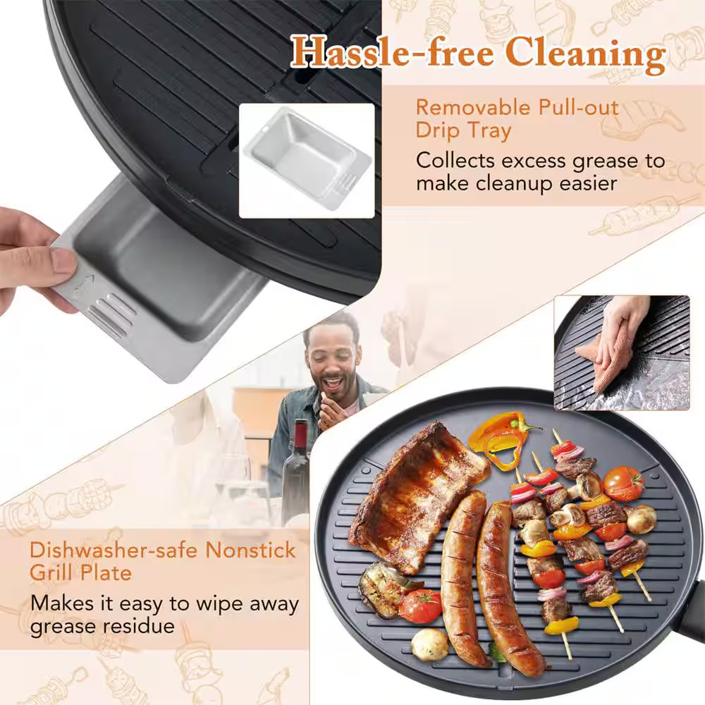 1350-Watt Electric Grill in Red with Non-Stick 4 Temperature Setting Outdoor Gar