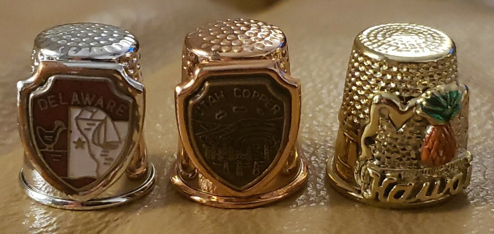 3 State Souvenir Thimbles - Delaware, Utah Copper, Kawau