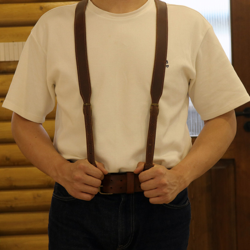 TOURBON Leather Suspenders Y Back Adjustable Y-Shape Pants Brace