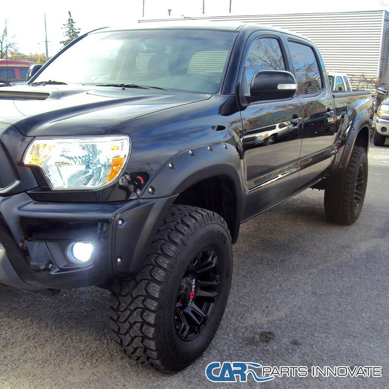 Fit 12-15 Toyata Tacoma Pickup Black Pocket Rivet Fender Flares Replacement 4PC