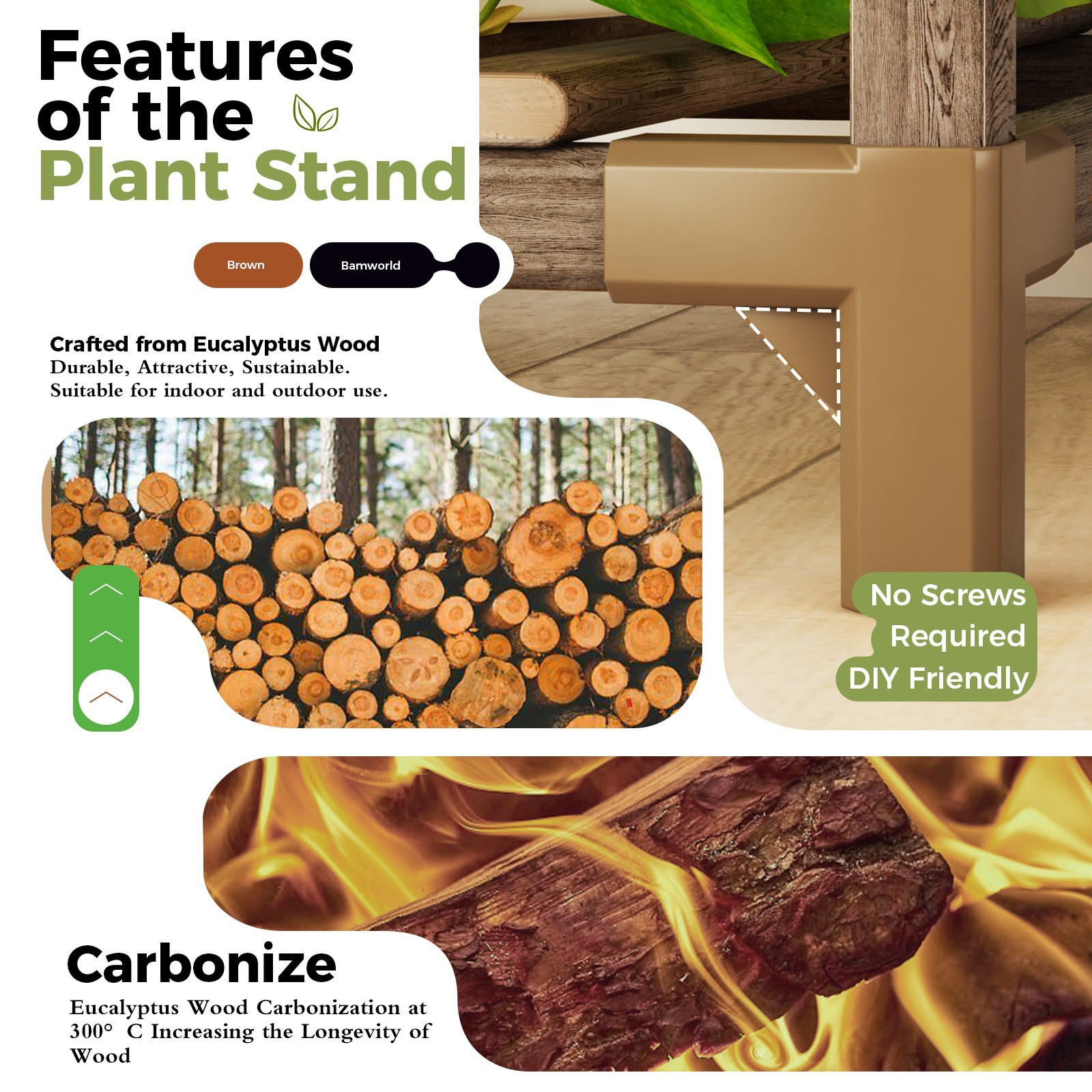 Bamworld Plant Stands Indoor 4 Sets Plant Shelves Outdoor Wooden Plant Holder