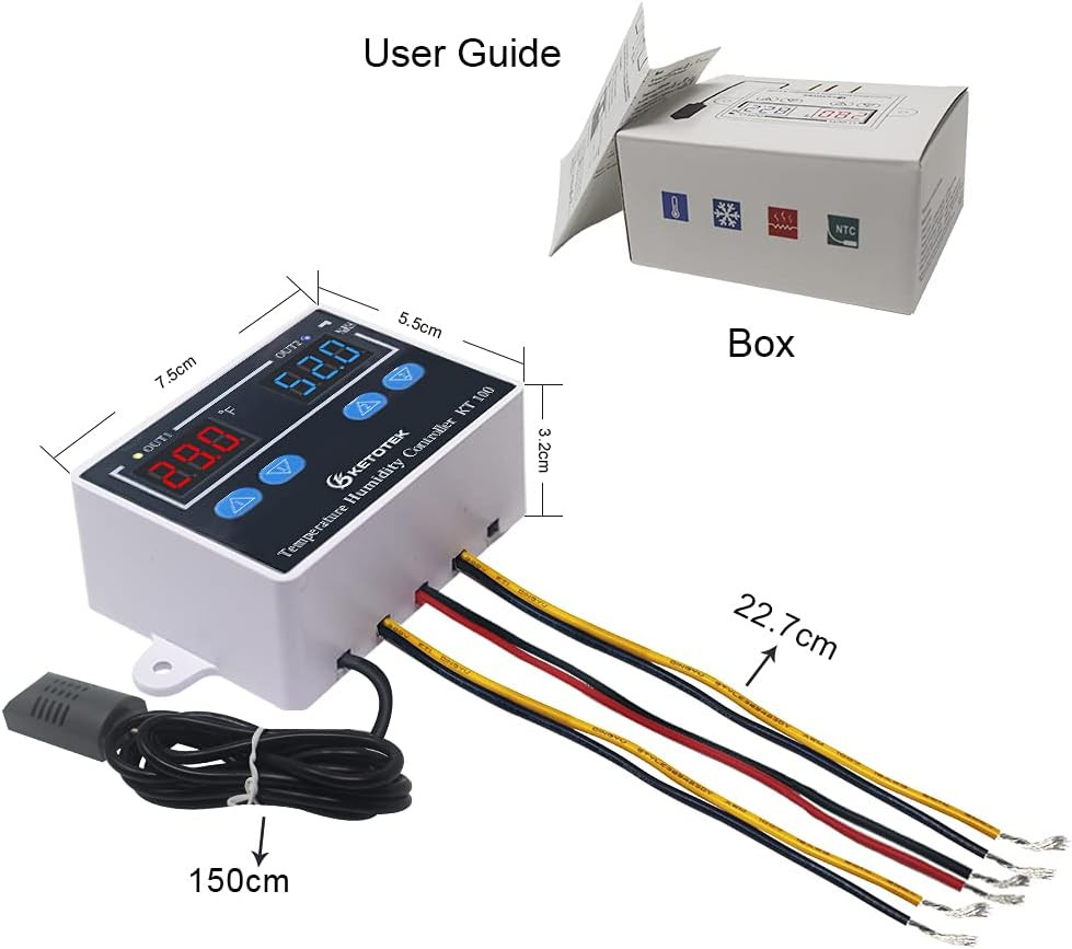 KETOTEK Temperature Humidity Controller Digital Thermostat Module 120V, Heating