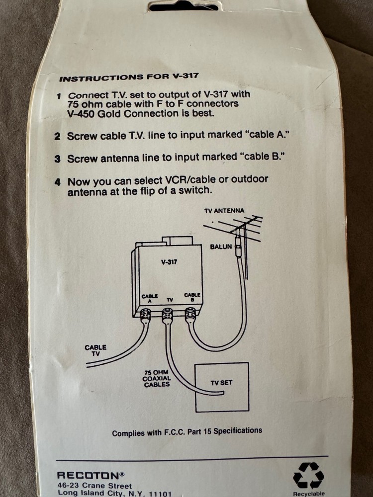 Recotron Cable/Antenna A/B Switch