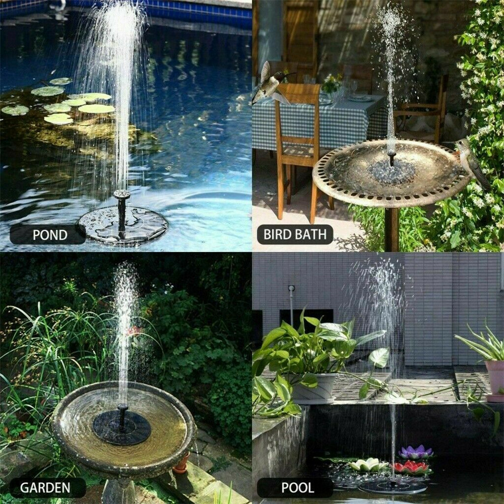 Solar Power Bird Bath Fountain Pump Upgrade 1.4W Solar Fountain 4 Nozzle