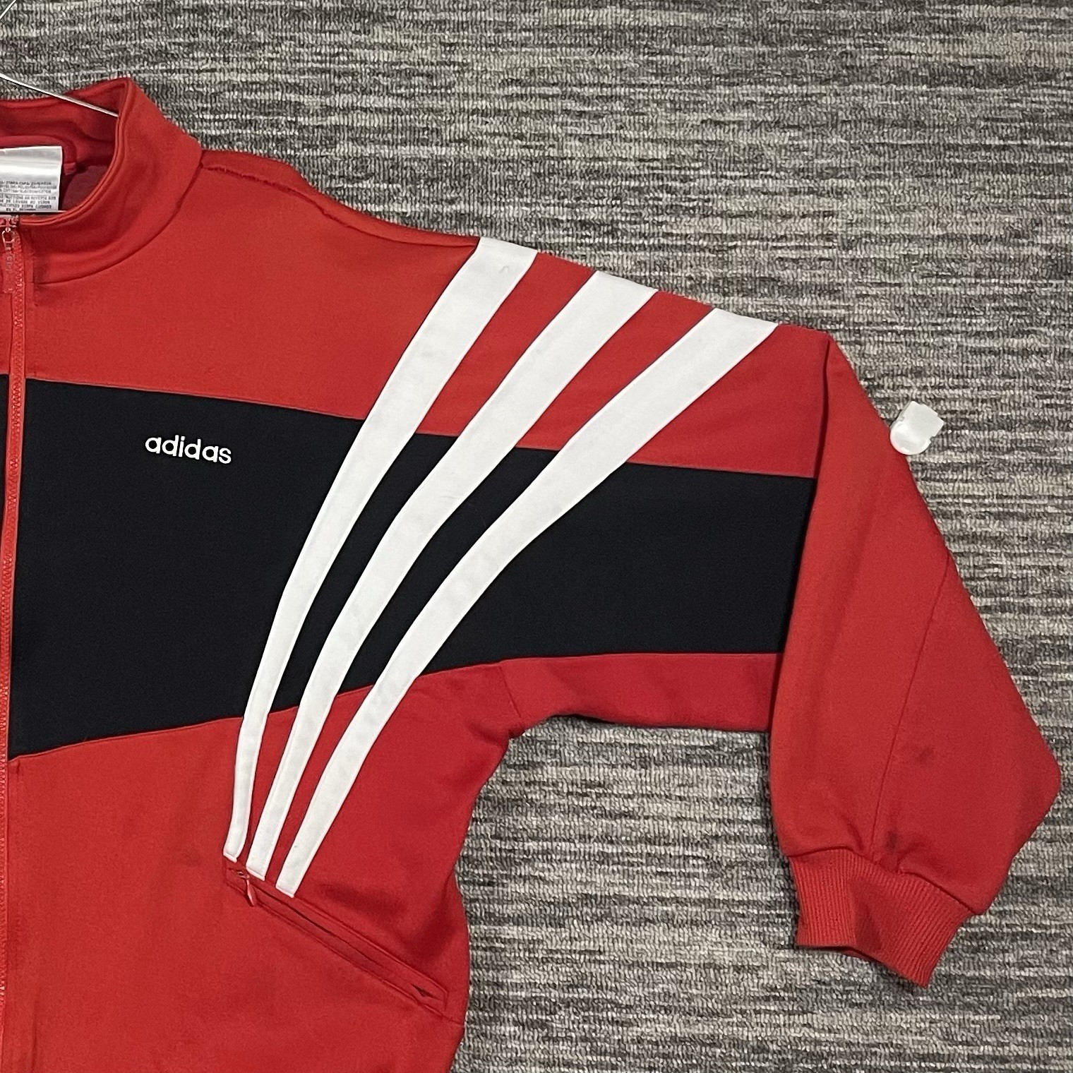 Vintage Adidas Red & Black Track Jacket White Striped Size XL (See Measurements)