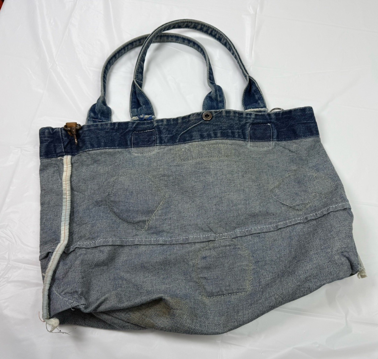 Vtg Mickey Mouse Denim Bag Purse Brown Leather Pouches 90s Disney Core Disneyana